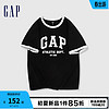 Gap男女装2024夏季logo纯棉撞色拼接短袖T恤复古上衣885846 黑色 170/92A(M)亚洲尺码