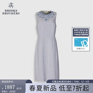 布克兄弟（BrooksBrothers）女士24春夏重工串珠泡泡纱竖条纹连衣裙 4003-深蓝色 6