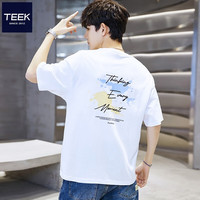 TEEK宽松潮流短袖t恤男生纯棉上衣 2024春夏季时尚男装半袖衣服 KSR62 白色 165/S(宽松版型)