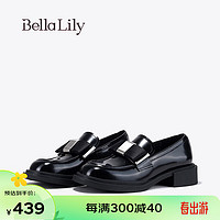 Bella Lily2024春季牛皮气质乐福鞋女休闲百搭小皮鞋舒适单鞋 黑色 39