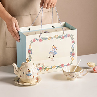 摩登主妇 爱丽丝茶壶女生闺蜜生日新婚伴手礼物乔迁下午茶茶具套装 爱丽丝与兔子杯碟礼盒-含手提袋