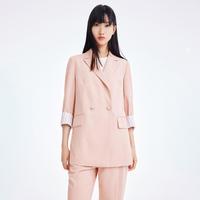 LILY丽丽 热销春夏西服商务通勤时尚条纹气质双排扣宽松西装外套女