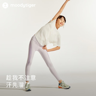 moodytiger女童短袖T恤24夏季吸汗圆领纯色宽松运动上衣薄款 炭黑色 175cm