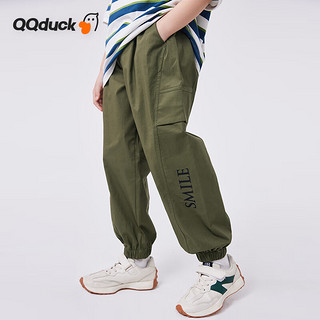 QQ duck 可可鸭 童装男童裤子儿童工装裤中大童休闲长裤运动裤工装裤军绿；160