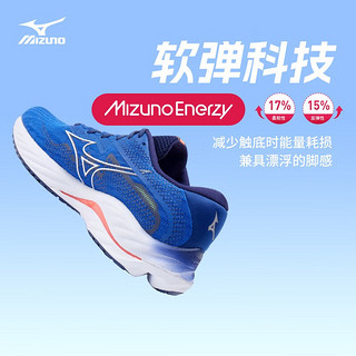 美津浓（MIZUNO）【WAVE RIDER 27】运动跑步鞋男女鞋子缓震耐磨透气跑步鞋 05/蓝色/白色/橙红色 39