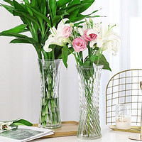 盛世泰堡 玻璃花瓶透明插花瓶大花瓶客厅桌面摆件 六角斜纹款29cm