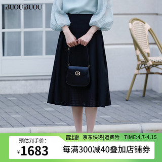BUOUBUOU半身裙女2024春夏法式优雅泡泡格A字裙 黑色B89 S