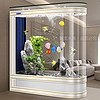 靓宠欧式一体成型玻璃鱼缸客厅落地水族箱2024中型家用生态金鱼缸 白欧式（一键排水） 120*40*138cm（电梯入户）
