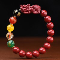慈灵阁 朱砂貔貅手链五路财神手串玛瑙转运珠男女款紫金砂本命年礼物红