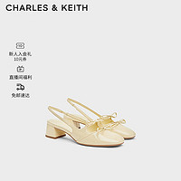 CHARLES&KEITH24夏法式蝴蝶结粗跟包头低跟凉鞋CK1-61720194 Butter黄油色 36