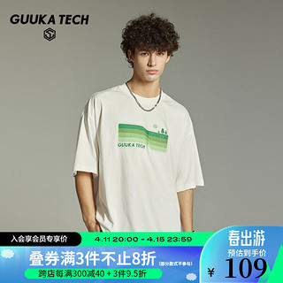 古由卡（GUUKA）TECH机能休闲简约短袖T恤男夏潮 户外旅行透气时尚上衣宽松 白色 XL