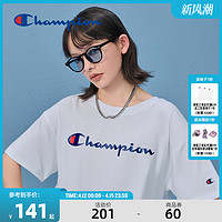 Champion 冠军T恤女24春夏新款胶印草写LOGO圆领休闲运动短袖上衣