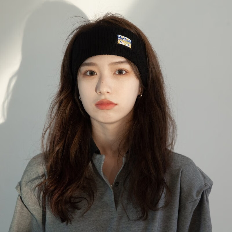 伊莉洛 复古针织发带女夏季秋冬百搭宽边洗脸发箍毛线弹力运动贴布发带 黑色