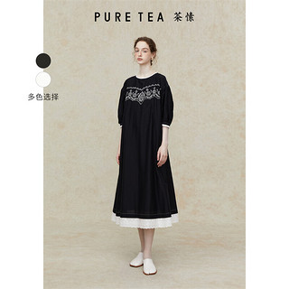 茶·愫【霜花刺绣】puretea茶愫裁片绣花连衣裙女泡泡袖2024年夏季 皓白 S