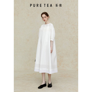 茶·愫【霜花刺绣】puretea茶愫裁片绣花连衣裙女泡泡袖2024年夏季 皓白 S