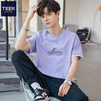 TEEK短袖t恤衫男2024夏季衣服 时尚假两件男装青少年休闲纯棉上衣 紫色 180/XL