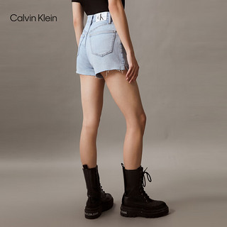 Calvin Klein Jeans24春夏女士时尚复古毛边高腰微弹牛仔短裤J223392 1AA-牛仔浅蓝 25