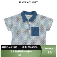 happyology英国宝宝男童印花短袖纯棉衬衫 砖红蓝格纹 59cm