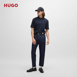 HUGO 男士2024夏季撞色徽标装饰棉质珠地布短袖Polo衫 405-深蓝色 EU:L