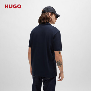 HUGO 男士2024夏季撞色徽标装饰棉质珠地布短袖Polo衫 405-深蓝色 EU:L