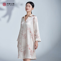 绣娘丝绸真丝睡裙女100%桑蚕丝翻领印花睡衣舒适百事顺心 米色 160/M