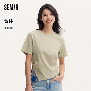 森马（Semir）森柔棉短袖T恤女短款小心机显瘦2024夏纯棉上衣 沙卡50438 160/84A/M