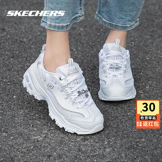 SKECHERS 斯凯奇 女鞋2024春季新款轻便小白鞋熊猫鞋厚底老爹鞋轻便运动休闲鞋 白色/银色-WSL 35