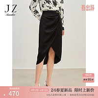 玖姿·安娜蔻优雅轻熟风设计感不对称显瘦直筒腰裙女2024春季 素黑 2XL