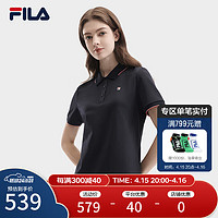 FILA 斐乐 官方女子针织短袖POLO衫2024夏季新款休闲修身商务上衣 传奇蓝-NV 170/88A/L