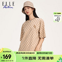 ELLE Active 情侣款潮酷宽松减龄T恤夏季时尚字母满印圆领短袖男女同款 卡其色 XXL