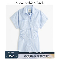 ABERCROMBIE & FITCH女装 24春夏时尚短袖府绸衬衫式连衣裙 358456-1 蓝色 165/104A L标准版