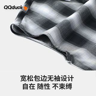 可可鸭（QQ DUCK）童装儿童衬衫男童格纹衬衣女童无袖上衣格纹衬衣黑白格；130