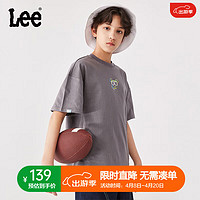 Lee儿童短袖T恤2024夏季男女童纯棉圆领套头舒适宽松运动上衣童装 碳灰色 165cm