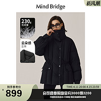 Mind Bridge MB MindBridge百家好2023冬季女士黑色宽松羽绒服新款翻领厚外套