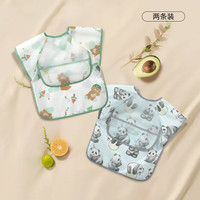 美芯美棉宝宝吃饭短袖罩衣饭衣防水防脏儿童幼儿园反穿衣婴儿围兜春夏薄款 2件换洗装（熊猫球球+夏日记忆） 90 【身高75-90cm】