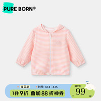 博睿恩婴幼儿外套2024春季男女宝宝连帽条纹薄款透气上衣 粉白条 100cm