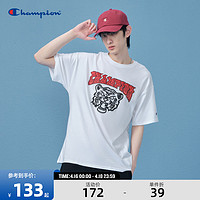 Champion 冠军短袖2023夏季新款胶印个性logo 动物纯棉白色T恤男女