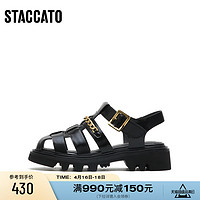 STACCATO 思加图 新款黑色休闲猪笼鞋平底凉鞋厚底罗马女鞋A8501AH2