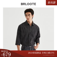 巴鲁特(Brloote)男士七分袖衬衫夏季款舒适凉爽休闲时尚半袖衬衣 深灰 165/88A