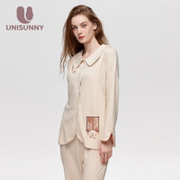 unisunny月子服春夏季薄款产后哺乳衣外出上衣睡衣纯棉透气家居服套装 杏色 M