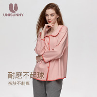 unisunny月子服睡衣可外穿春秋季产后喂奶长袖上衣家居服5A抗菌吸汗 粉色 L