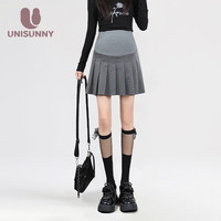 unisunny半身裙孕早期托腹短裙时尚孕妈百褶裙裤裙女外穿大码装 灰色 M