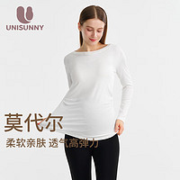 unisunny装上衣2024春季纯色打底衫怀孕期遮肚不显怀内搭长袖T恤 白色 XL