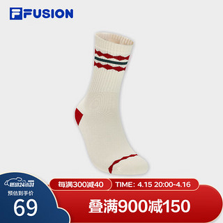 FILA 斐乐 FUSION斐乐潮牌款高腰袜2024春季运动袜圣诞长筒袜 苡米色-BG M