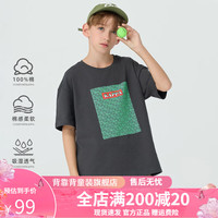 Kappa Kids卡帕儿童夏季短袖印花图案舒适全棉简约百搭男童T恤校园上衣 深灰色   120