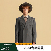 杰帝梵JDV男装2024春夏深灰色条纹正装西装双排扣西服外套 深灰 170/92B（01）