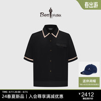 比音勒芬(Biemlfdlkk)【桑蚕丝】2024夏季女士短袖衬衫通勤日常休闲衬衣柔软舒适 07黑 100/L