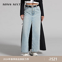 MISS SIXTY2024春季牛仔裙女开衩拼接性感个性长裙欧美高街风 中蓝 XS