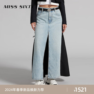 MISS SIXTY2024春季牛仔裙女开衩拼接性感个性长裙欧美高街风 中蓝 XS