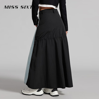 MISS SIXTY2024春季牛仔裙女开衩拼接性感个性长裙欧美高街风 中蓝 XS